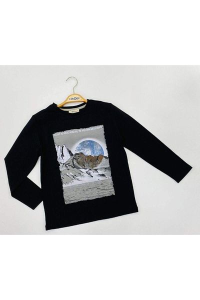 Çikoby 8-14 Years Old Boy Sweat-Shirt Printed Long Sleeve Black