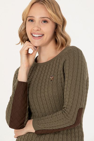 U.S. Polo Assn. Khaki Colored Women's Basic Sweater - Crew Neck50269010-vr027