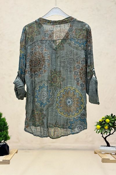 sahnemoda Cămașă de in cu guler judecător - Mandala și model de flori
