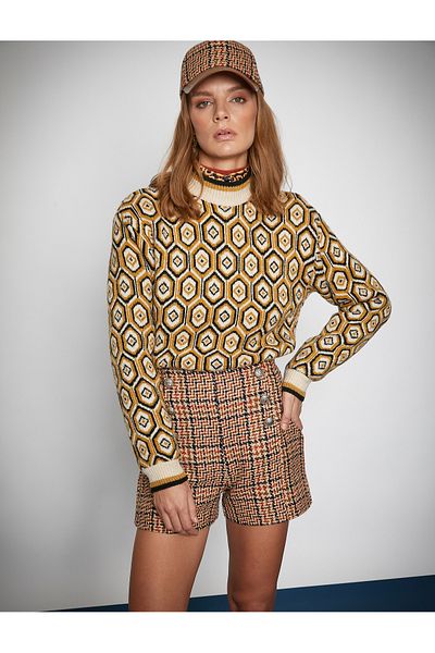 Koton Melis Ağazat X Koton - Patterned Stand Collar Knitwear Sweater
