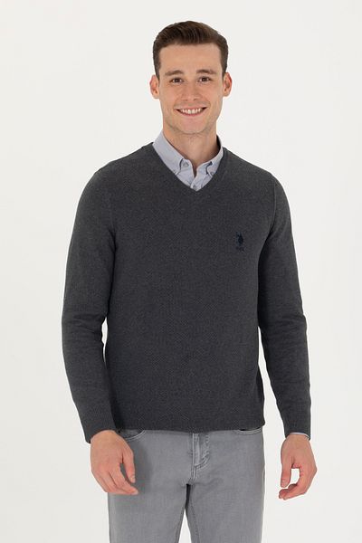 U.S. Polo Assn. Базов мъжки пуловер с антрацит меланж -50269004-VR081