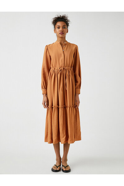 Koton Μακρυμάνικο Midi Viscose Φόρεμα - Βολάν