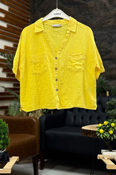 sahnemoda Kratka Lan majica - sa kragnom i Sa džepovima