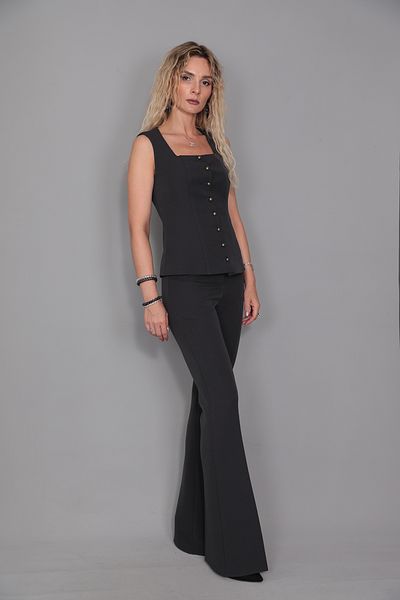 ÖNDER ÖZSOY Buttoned Vest & Spanish Leg Trousers Set-Smoke