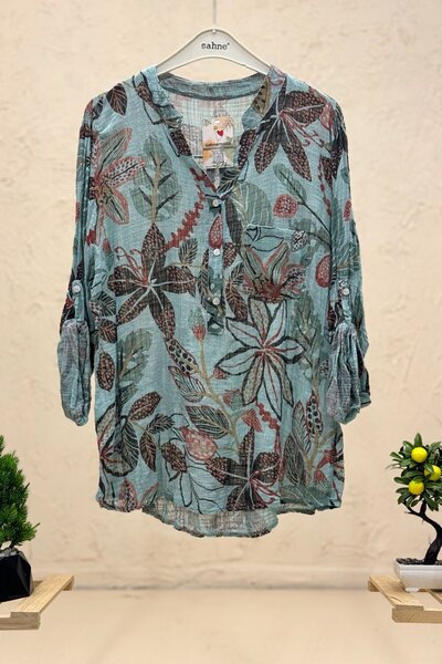 sahnemoda Λινό πουκάμισο με σχέδιο Jasmine - με κουκκίδες και κουμπιά