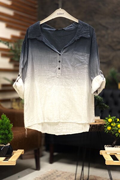 sahnemoda Batik Pattern Collared Half Buttoned Shirt