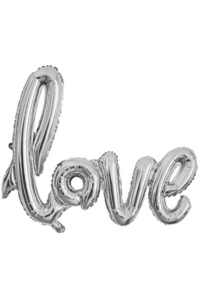 Genel Markalar Folyo Balon Love El Yazılı Helyum Balon Gümüş