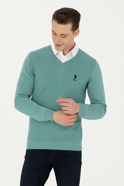 U.S. Polo Assn. Основен мъжки пуловер в цвят мента -50269004-vr090
