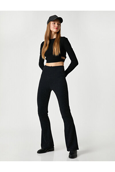 Koton Flare Leg Leggings Trousers High Waist with Slit