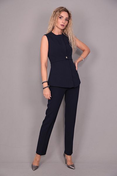 ÖNDER ÖZSOY Belted Vest & Tube Leg Trousers Set-Navy Blue