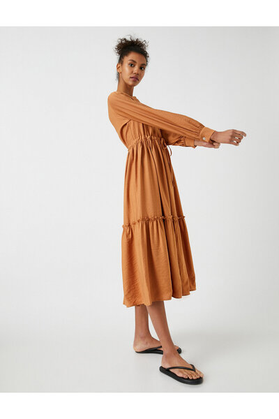 Koton Μακρυμάνικο Midi Viscose Φόρεμα - Βολάν