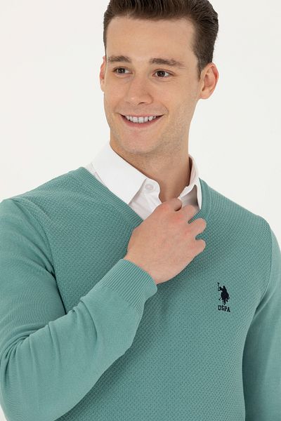 U.S. Polo Assn. Основен мъжки пуловер в цвят мента -50269004-vr090