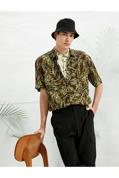 Koton Leaf Patterned Short Sleeve Shirt