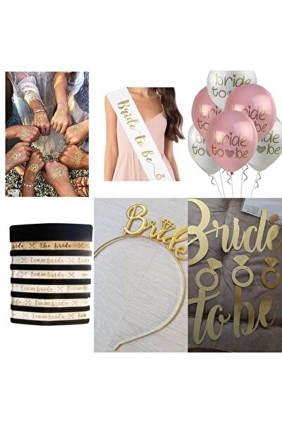 Genel Markalar Bride To Be 18 Parça 5 Geçici Dövme-5 Bileklik-1 Gold Metal Taç- 1 Kuşak- 5 Balon- Bekarlığa Vedaset