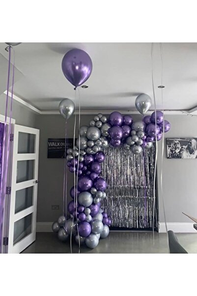 Tinky Winky مجموعة سلسلة بالونات عيد الميلاد باللون الأرجواني الفضي والكروم