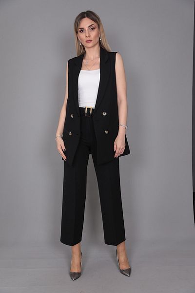 ÖNDER ÖZSOY Midi Size Classic Vest & Short Wide Leg Trousers-black