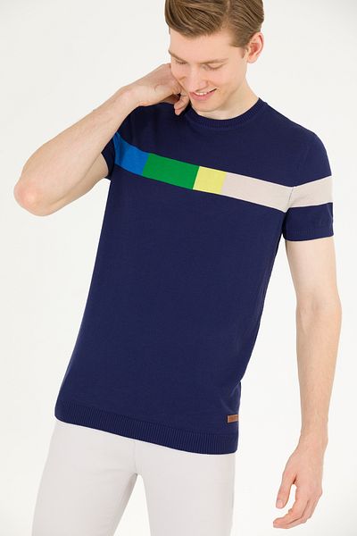 U.S. Polo Assn. Pulover pentru bărbați, albastru bleumarin, cu gât turnat, tricotaj 50262475-VR033