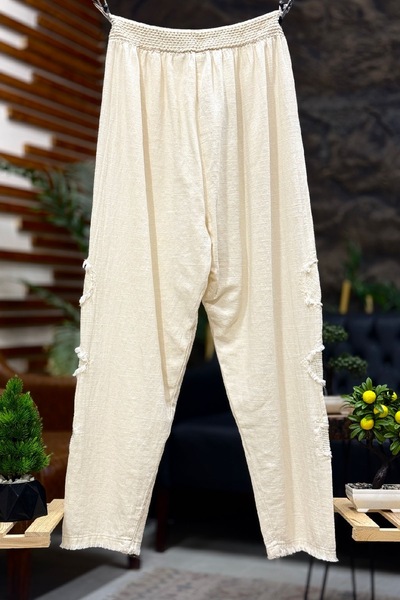 sahnemoda Linen Trousers - Mesh Tassels on the Sides