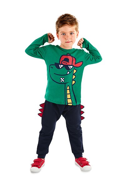 Denokids Winterset für Jungen mit Dino-Muster - T-Shirt und Hose mit Brille