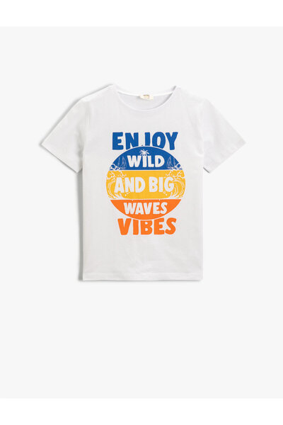 Koton Σλόγκαν εμπριμέ κοντομάνικο T-shirt Cotton Crew Neck