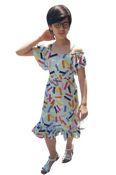 Çikoby Girl's Dress Patterned Strap Woven Dress
