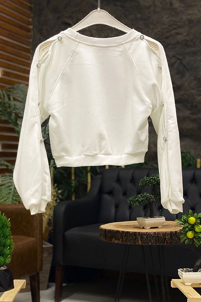 sahnemoda Pearl Buttoned Printed Sweat with Sleeves