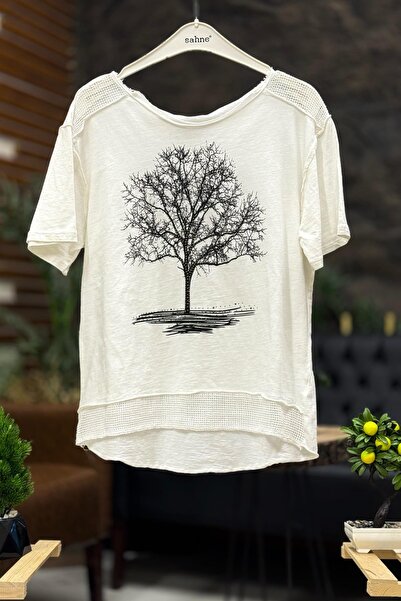 sahnemoda Μπλουζάκι με κοντό μανίκι με στάμπα από βαμβακερό χτενισμένο