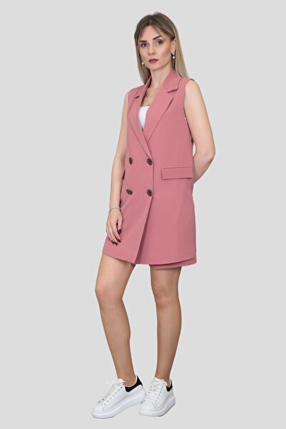 ÖNDER ÖZSOY Safari Yelek & Safari Şort Takım-Gül Kurusu