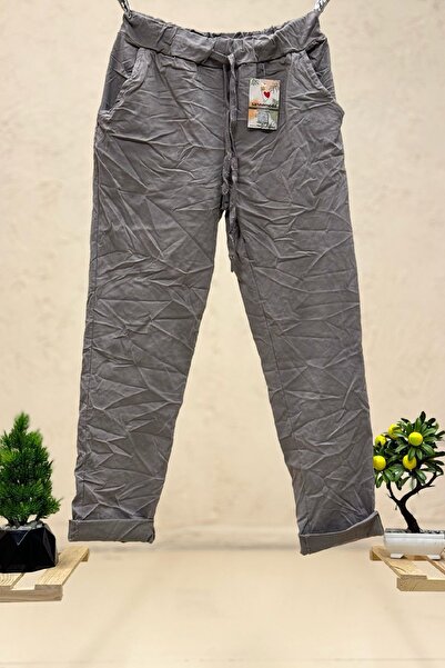 sahnemoda Italian Stylish Elastic Waist Straight Trousers