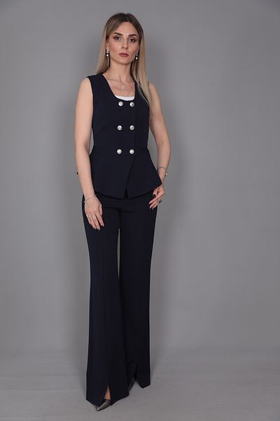 ÖNDER ÖZSOY Navy Blue Spanish Slit Vest and Leg Trousers Set