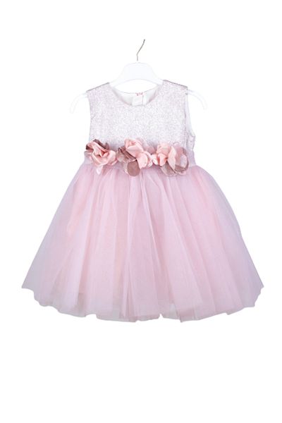 ChatonDor Girl's Evening Dress Glittery Floral Belt Powder Color