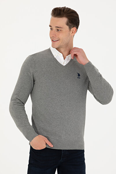 U.S. Polo Assn. Men's Gray Melange Basic Sweater 50269002-Vr086