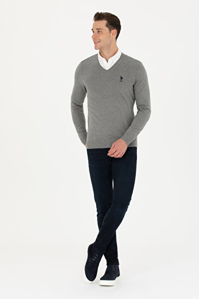 U.S. Polo Assn. Men's Gray Melange Basic Sweater 50269002-Vr086