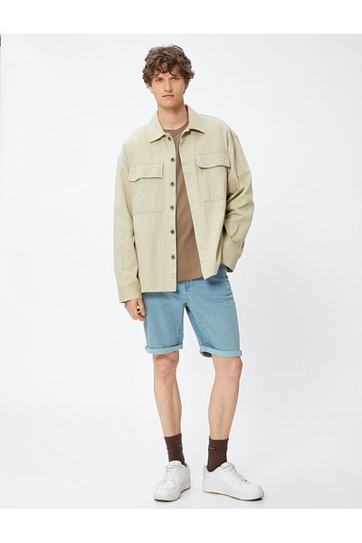 Koton Denim-Shorts, Bermuda, schmale Passform, geknöpft, mit Faltendetail