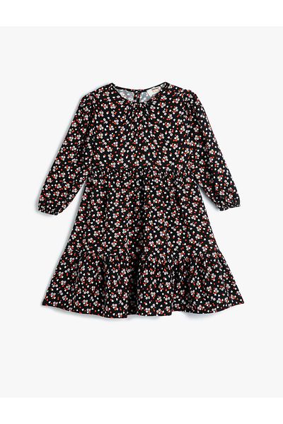 Koton Dress Floral Long Sleeve Round Neck with Elastic Cuffs