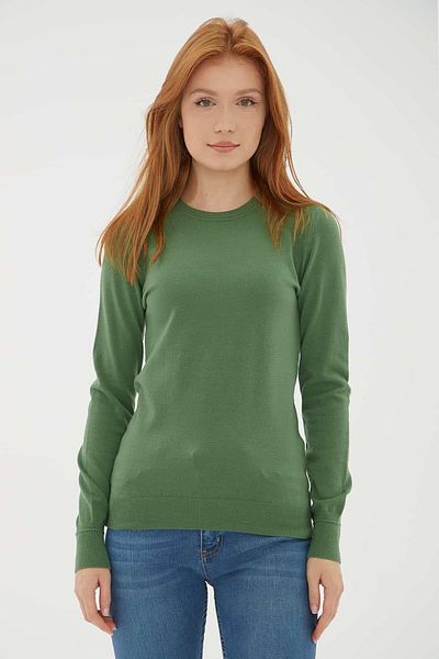Fashion Friends Pulover verde cu gât crew