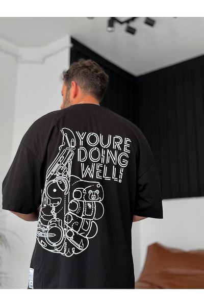 BYBASICMAN Black Doing Well Embossed Oversize T-Shirt B-1110