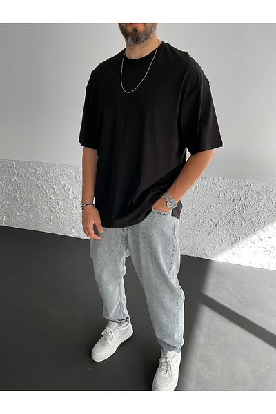 BYBASICMAN Black Slit Basic Oversize T-shirt By-1268