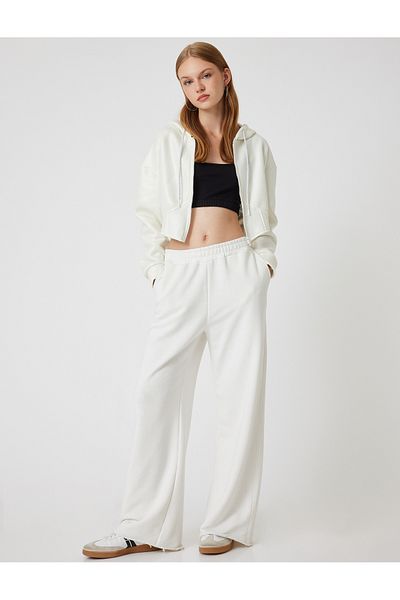 Koton Hooded Zippered Crop Sweatshirt - Corset Look