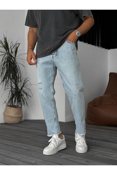 BYBASICMAN Light Blue Severed Leg Ripped Boyfriend Ke-400