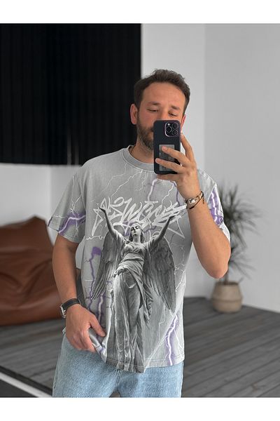 BYBASICMAN Gray Washed Sculpture Printed Oversize T-Shirt C-071