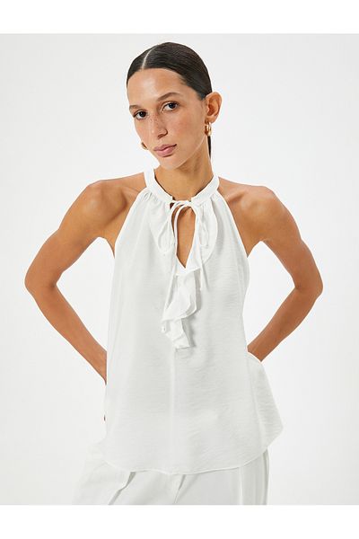 Koton Neckholder-Bluse aus Viskosestoff mit Rüschen – mit Bindedetail