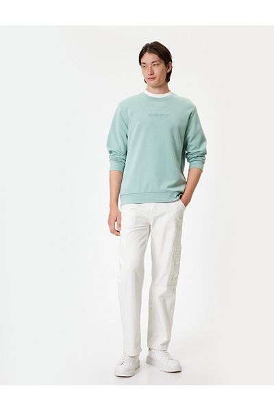 Koton Φούτερ Crew Neck Slogan Printed Basic μακρυμάνικο βαμβακερό ύφασμα Interlock