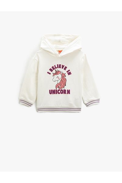Koton Unicorn Printed Hooded Sweatshirt with Ribbon Long Sleeve