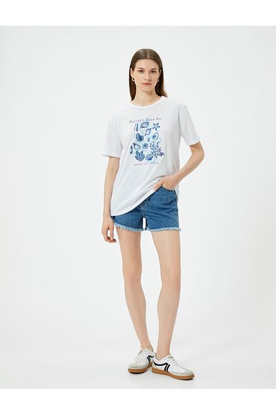 Koton Tricou imprimat cu decolteu cu mânecă scurtă, cu croiala standard