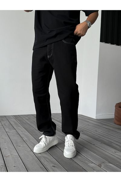 BYBASICMAN Blugi largi cu cusături negre KE-563