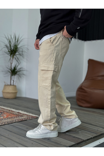 BYBASICMAN Bej Gabardin Kargo Baggy Jean KE-564/412/358