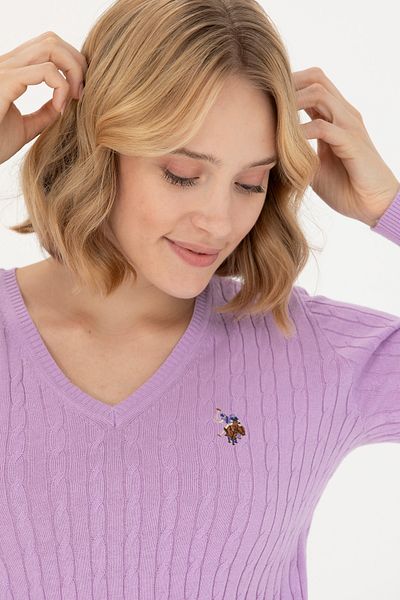 U.S. Polo Assn. Γυναικείο πουλόβερ με λαιμόκοψη σε λιλά βασικό 50269019 -VR034