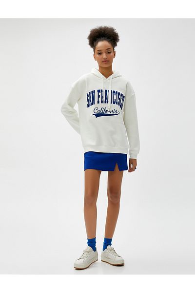 Koton Oversize Hooded Sweatshirt Embroidered College Printed Long Sleeve