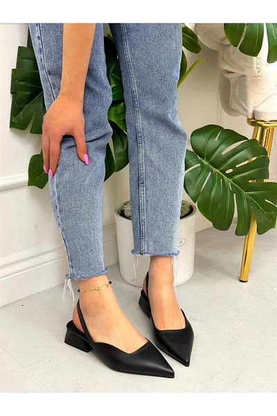 ERVANIN BUTİĞİ Black Skin (Terry) Women's Ballerinas